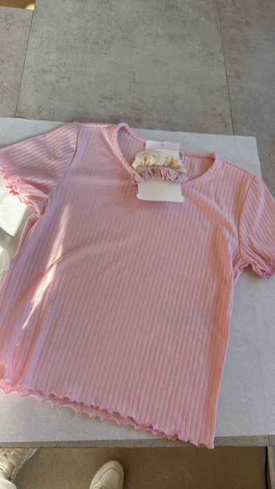 T-Shirt Rosé mit Wellensaum
