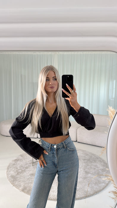 Crop Musselinbluse Black- Ohne Rückgaberecht