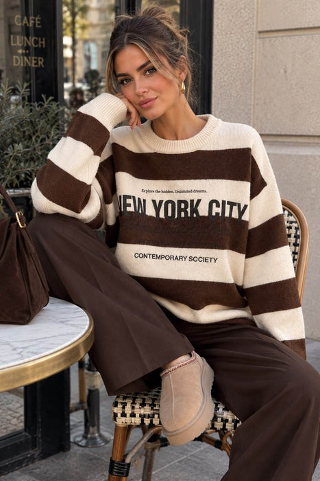 Strickpulli New York Braun-Creme