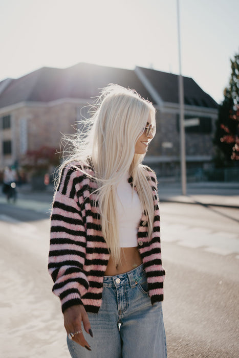 Cardigan Smiley Stripes Burgunder/Rosa
