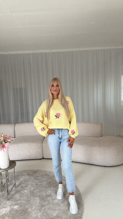 Weicher Pullover Gelb Flowers
