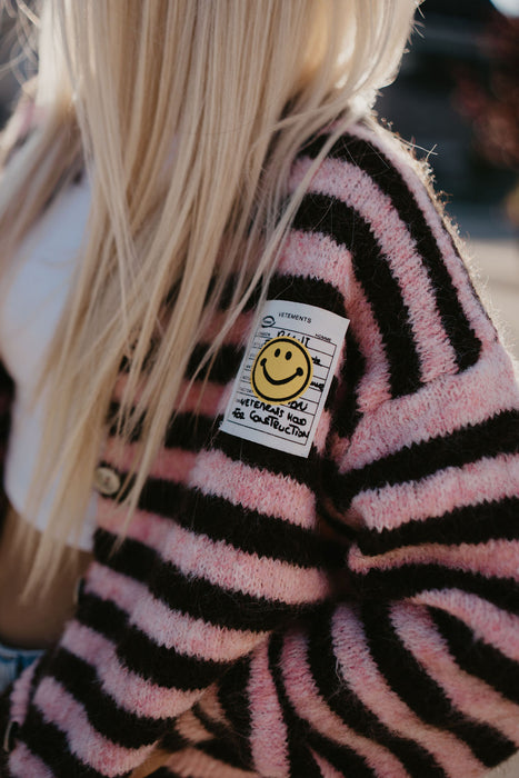 Cardigan Smiley Stripes Burgunder/Rosa