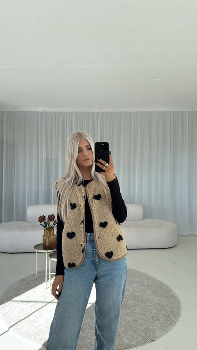 Teddyweste Heart Beige/Black