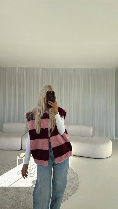 Teddyweste Stripes Burgunder/Rosé