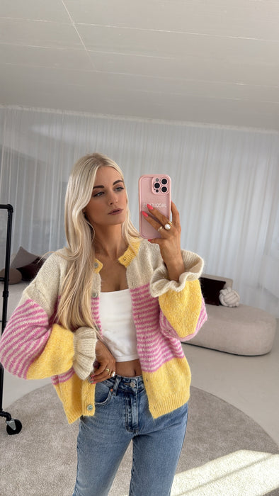 Volant Cardigan Gelb/Pink