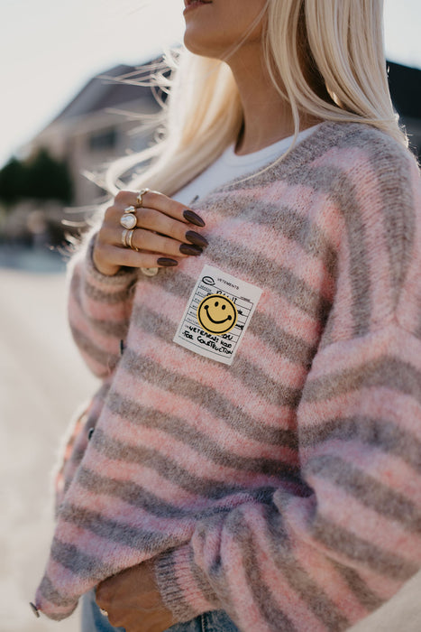 Cardigan Smiley Stripes Taupe/Rose