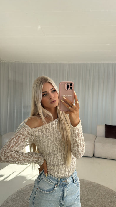Off Shoulder Spitzenoberteil Beige