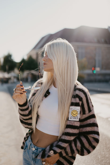 Cardigan Smiley Stripes Braun/Beige