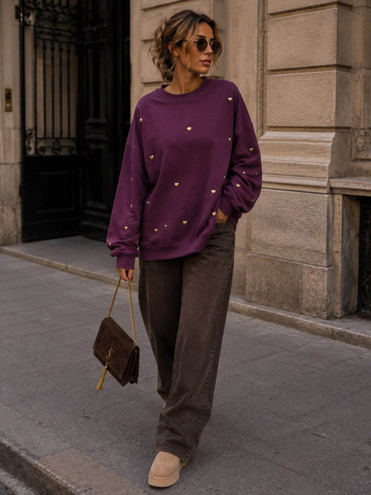 Sweater Aubergine mit Herzdetails