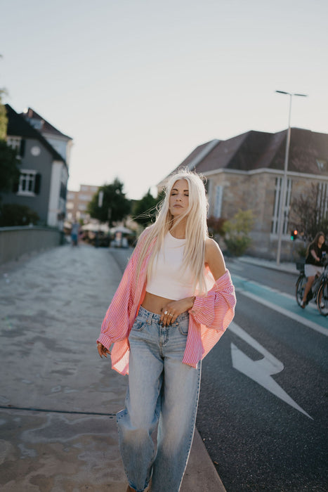 Musselinbluse Stripes Pink/Rot
