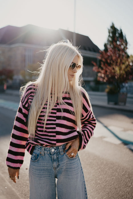 Pullover Stripes Weinrot/Rosa