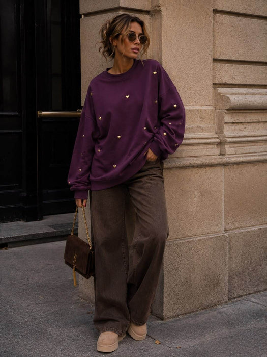 Sweater Aubergine mit Herzdetails