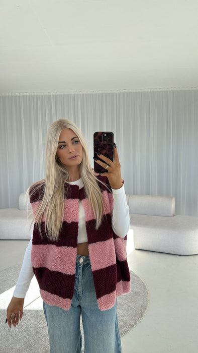 Teddyweste Stripes Burgunder/Rosé