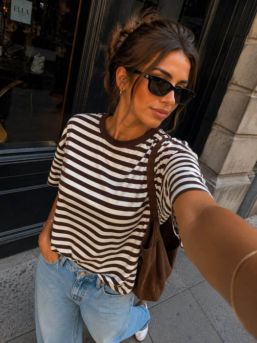 T-Shirt gestreift Schoko-Grau
