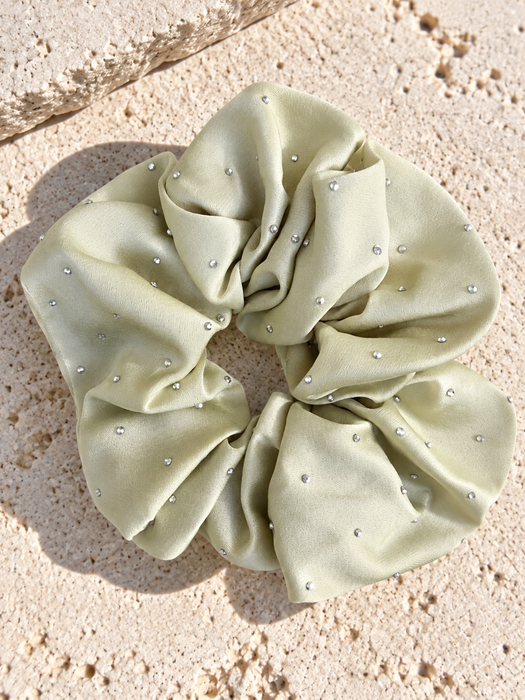 Satin-Scrunchie mit Glitzersteinen Mint