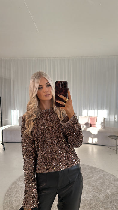 Glitzeroberteil mit Schleife Braun