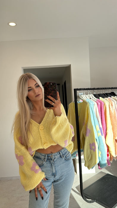 Cardigan Flowers Gelb/Rosé