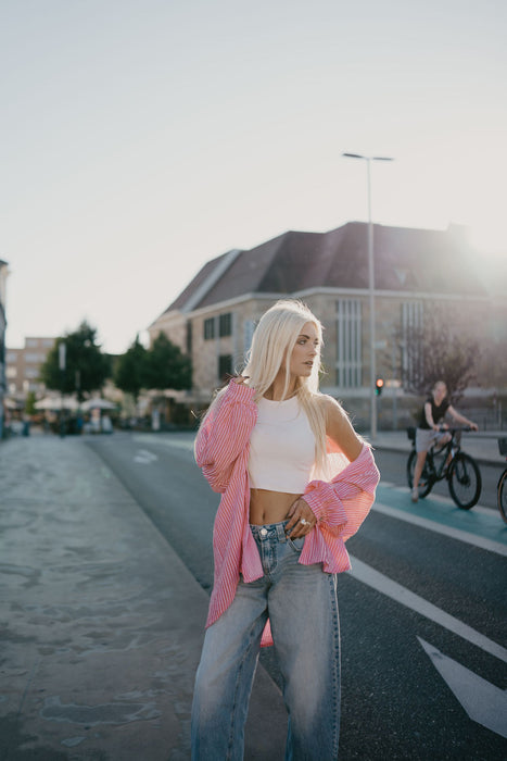 Musselinbluse Stripes Pink/Rot