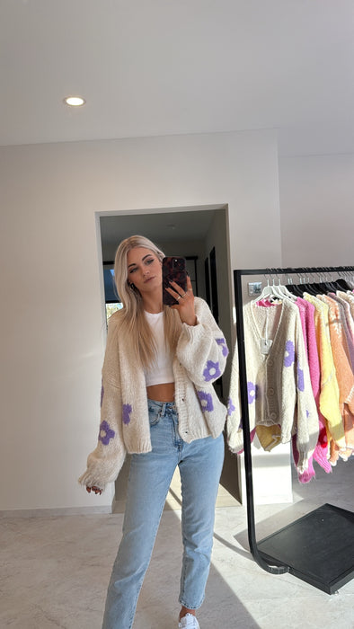 Cardigan Flowers Beige/Lila