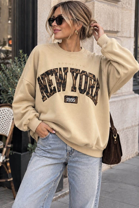 Sweater Beige New York Leo-Print