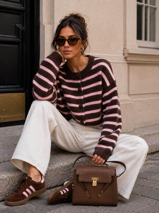 Cardigan Stripes Braun-Rosa