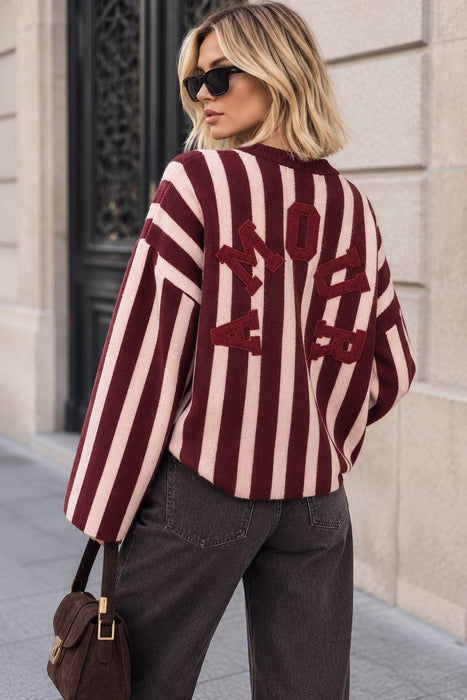 Strickpulli Amour mit Rückenprint Burgunder-Rosa