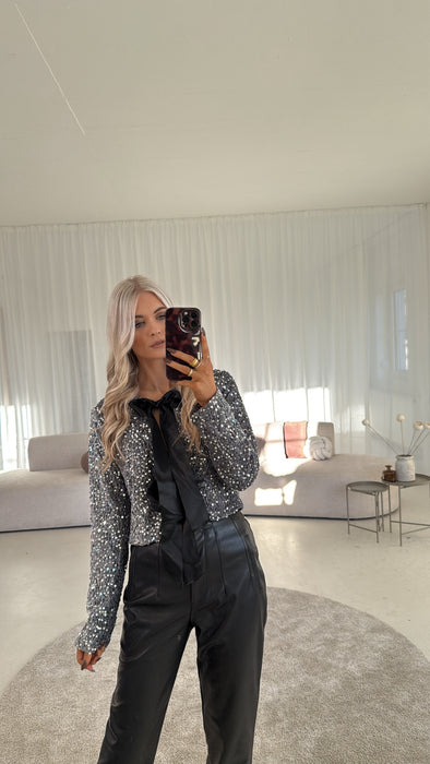 Glitzeroberteil mit Schleife Silber