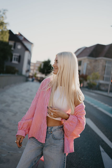 Musselinbluse Stripes Pink/Rot