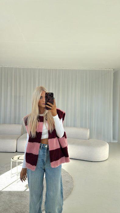 Teddyweste Stripes Burgunder/Rosé