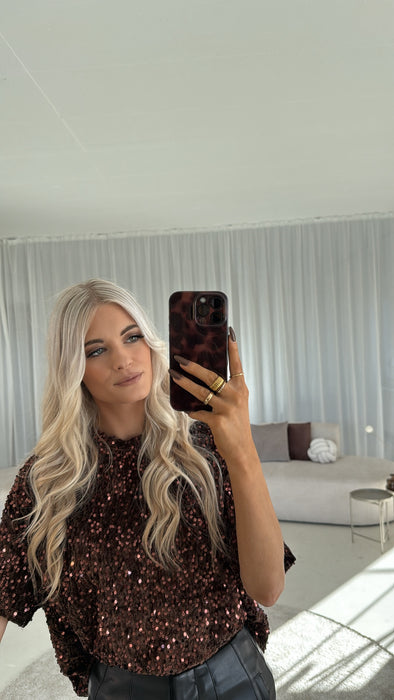 Oversize T-Shirt Glitzer Braun