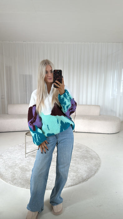 Flece Pullover Türkis/Purple