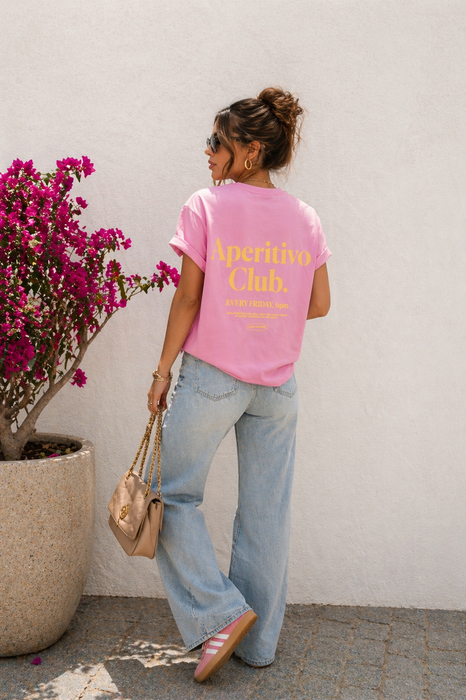 T-Shirt Rosé mit gelben Print