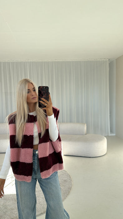 Teddyweste Stripes Burgunder/Rosé