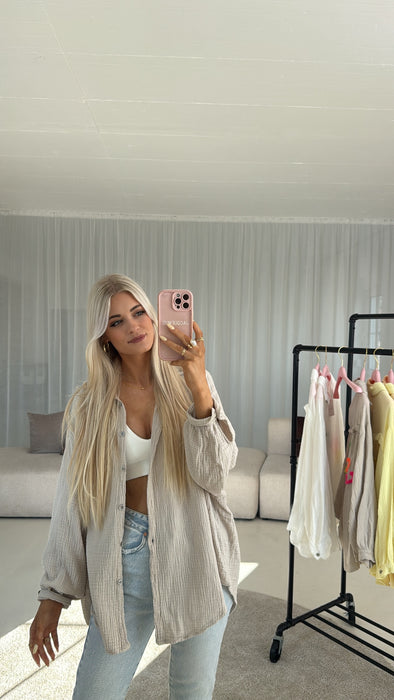 Musselinbluse Good Vibes Taupe ✨