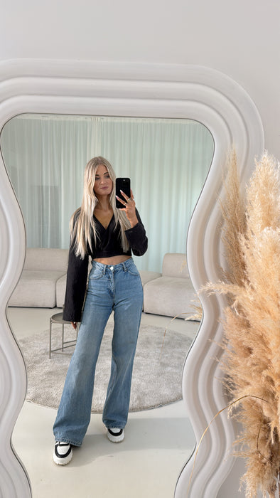 Crop Musselinbluse Black- Ohne Rückgaberecht