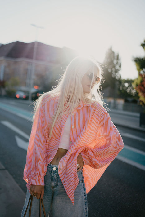 Musselinbluse Stripes Pink/Orange
