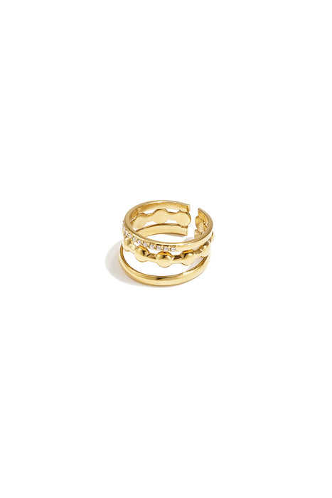 Dreilagiger Ring mit runden Details und Steinen- Ohne Rückgaberecht