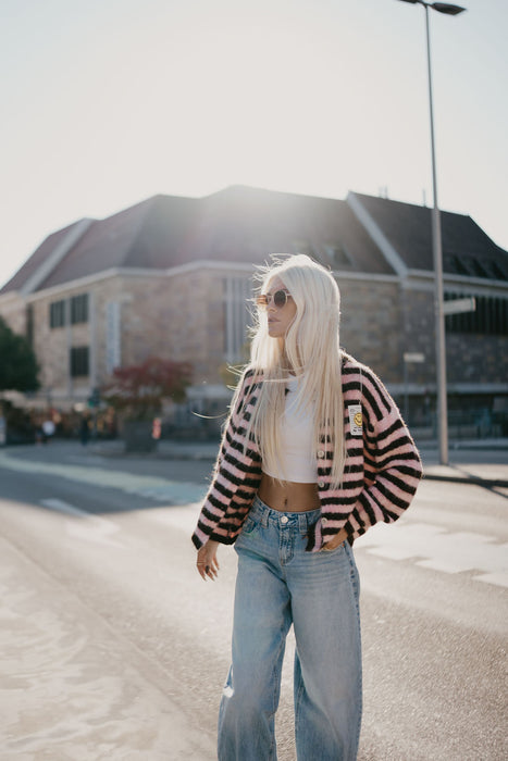 Cardigan Smiley Stripes Burgunder/Rosa