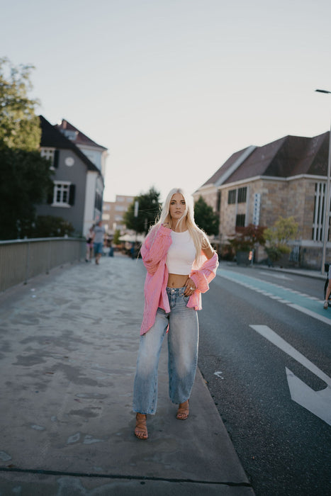 Musselinbluse Stripes Pink/Rot
