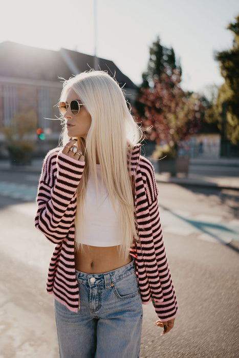 Cardigan mit Kragen Weinrot/Rosa