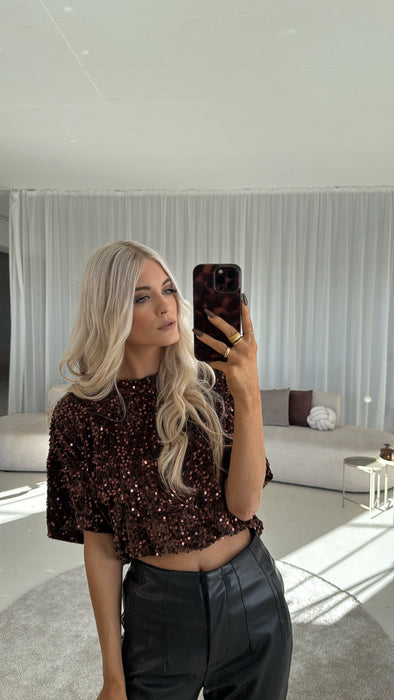 Oversize T-Shirt Glitzer Braun