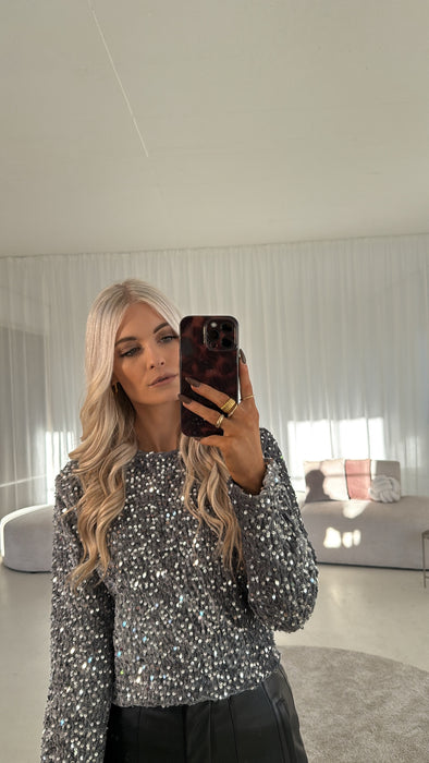 Glitzeroberteil mit Schleife Silber