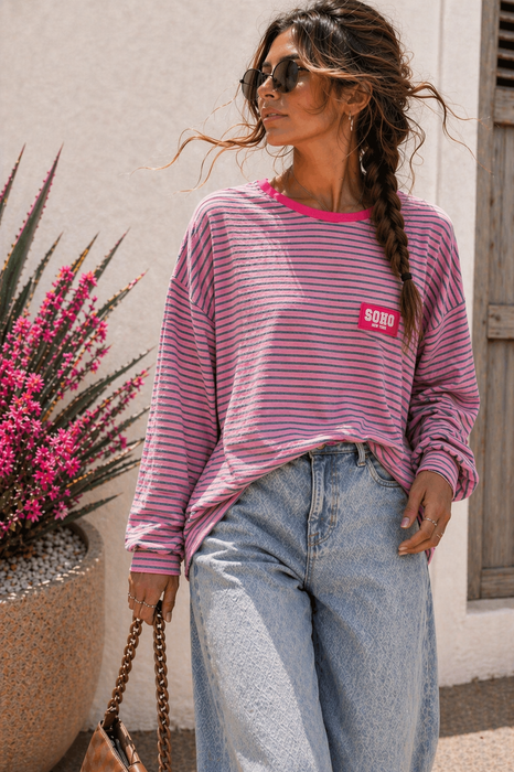 Longsleve Stripes Soho Grey/Rosa