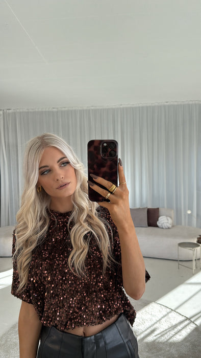 Oversize T-Shirt Glitzer Braun