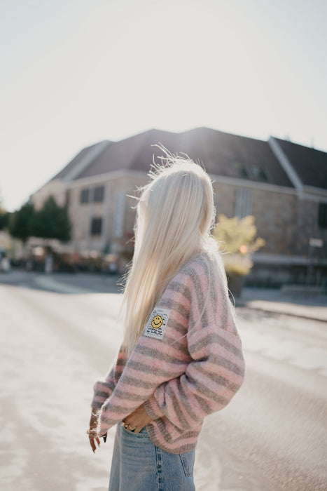 Cardigan Smiley Stripes Taupe/Rose