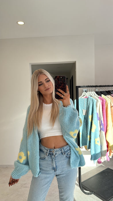 Cardigan Flowers Türkis/Gelb