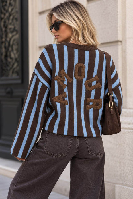 Strickpulli Amour mit Rückenprint Blau-Braun