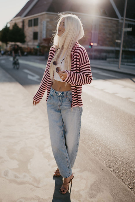 Cardigan mit Kragen Weinrot/Rosa