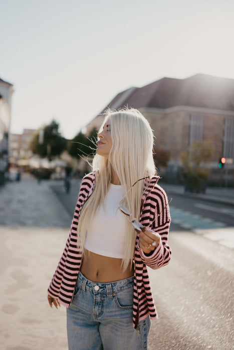 Cardigan mit Kragen Weinrot/Rosa
