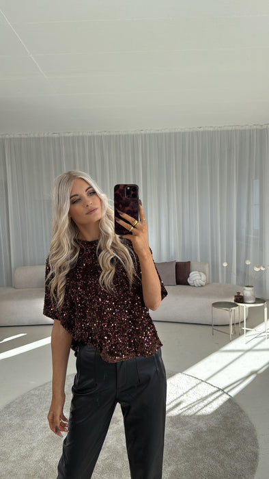 Oversize T-Shirt Glitzer Braun